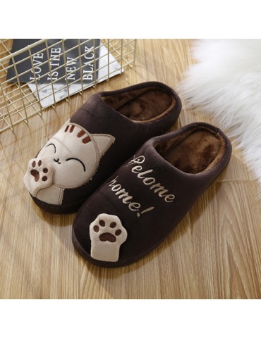 Large Size Women Cute Cat Decor Warm Slingback House Slippers