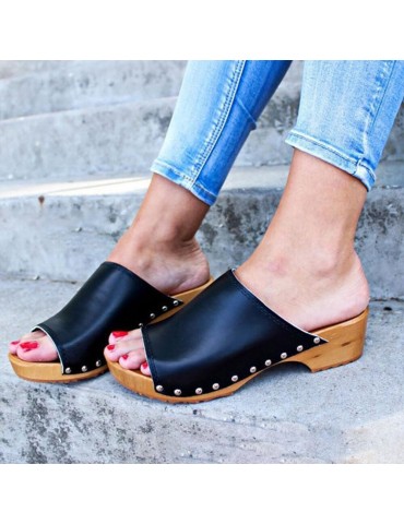 Plus Size Women Casual Retro Clogs Comfy Opened Toe Slippers