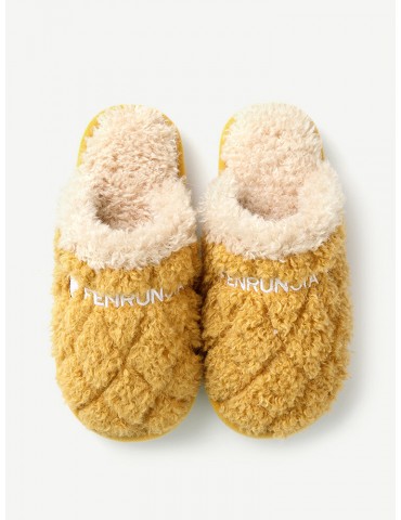 Women Casual Cartoon Pattern Closed Toe Warm Plush Home Shoes