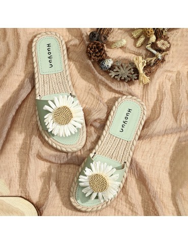 Women Daisy Decor Wearable Comfy Beach Slides Slippers