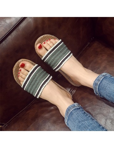 Women Knitted Strap Slip Resistant Open Toe Home Slippers