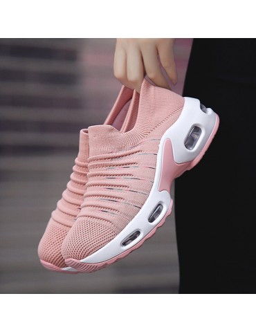 Women Brief Solid Fabric Breathable Soft Sole Cushioned Slip On Casual Sports Shoes