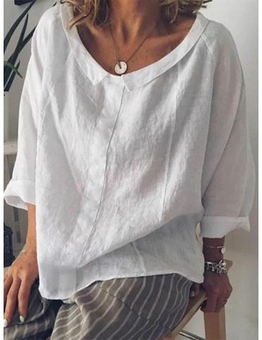 Women Casual Cotton Pure Color Long Sleeve Blouse