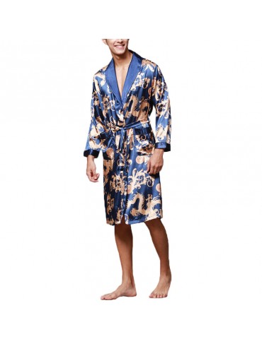 INCERUN Mens Satin Silk Pajamas Kimono Bathrobe Robe Dressing Gown Sleepwear Loungewear